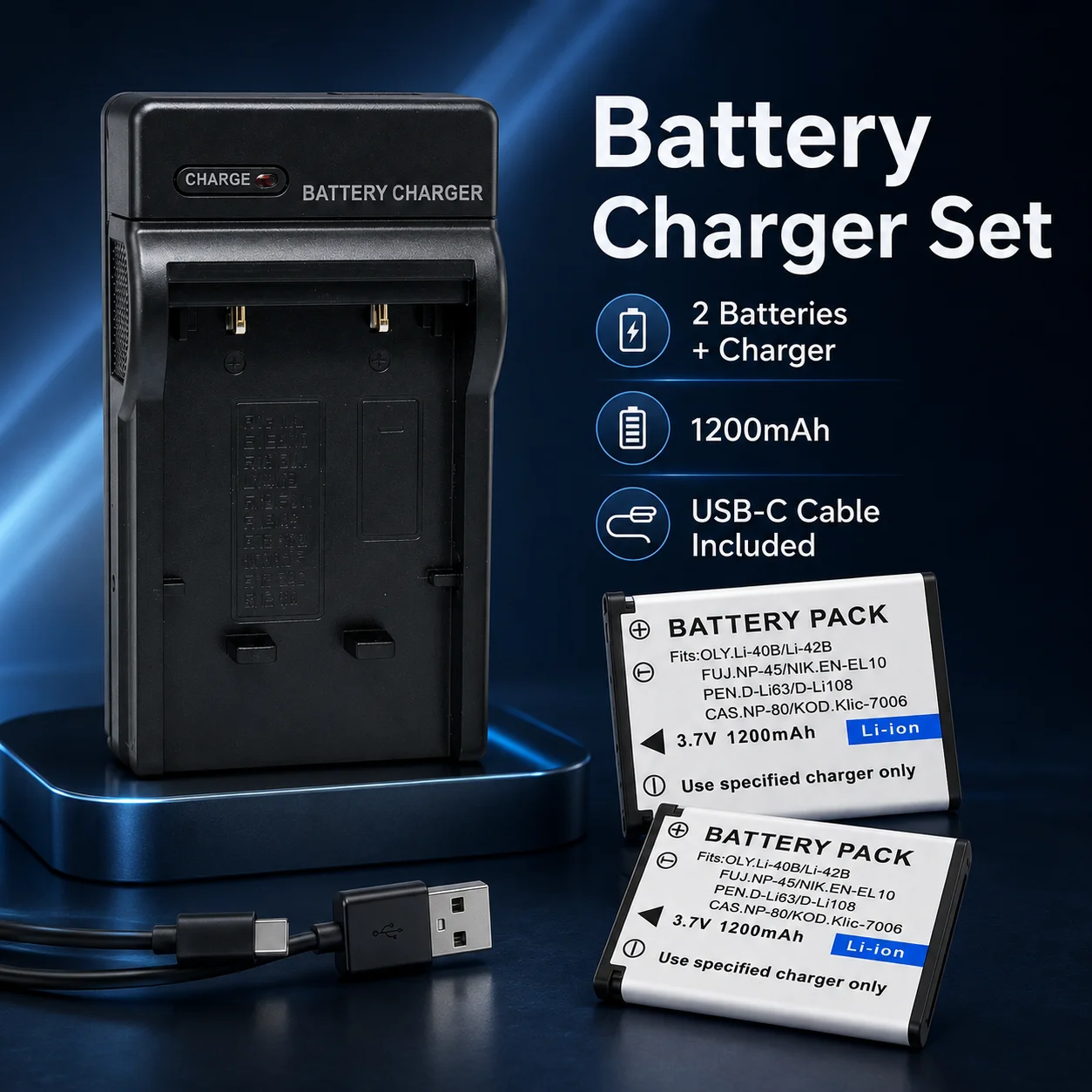 

Multi Battery Charger ENEL10 LI40B LI42B FNP45 K7006 for Digital Cameras Nikon Olympus Fuji Pentax