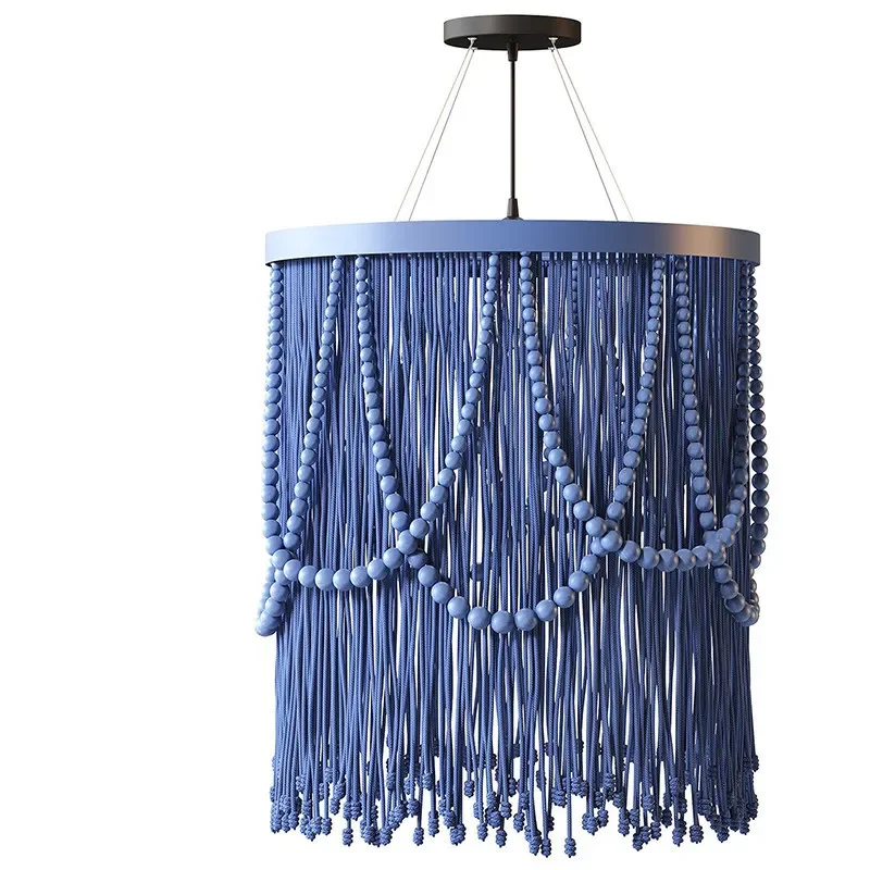 Boho Retro Handwoven Wood Bead Chandelier for Living Dining Room Hotel BnB Decor
