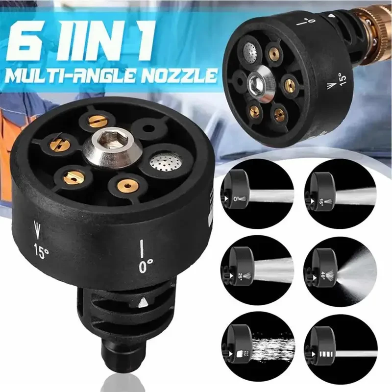 6 In 1 Car Wash Universal Nozzle Multi Function High Pressure Cleaner Gun Cordless Water Washer Parts Black