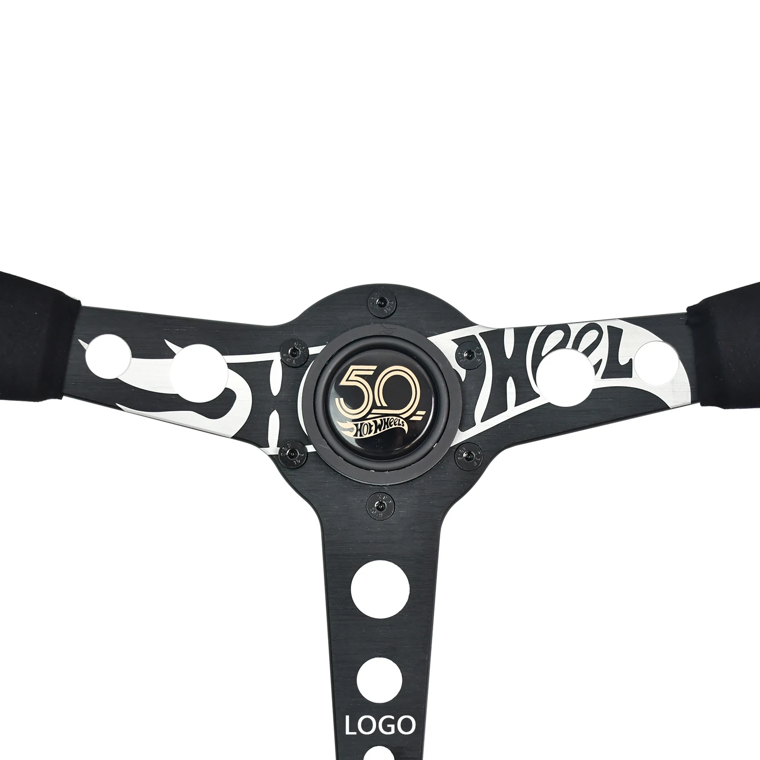 Volante esportivo universal de 345mm, acessórios de couro de camurça para carro, peças automotivas esportivas, jogo de corrida, volante de simulação