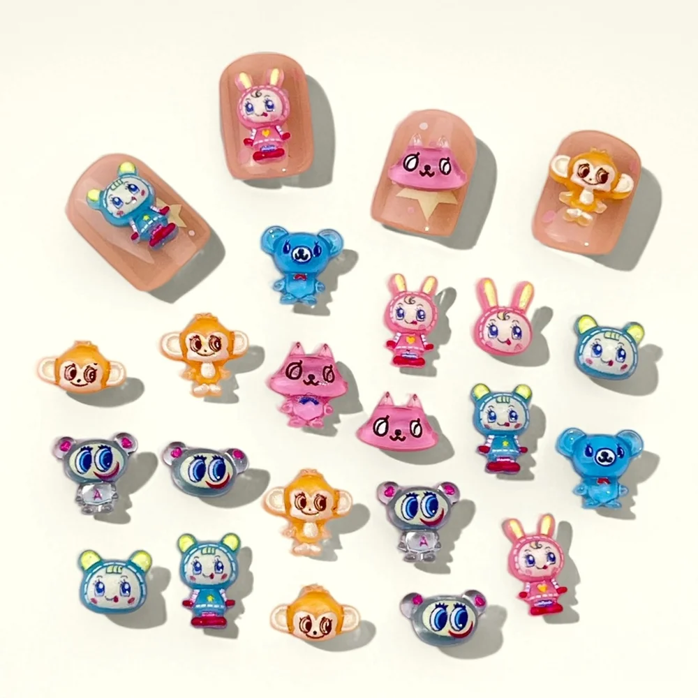 50 piezas de resina con figuras de conejo, mono y gatito de dibujos animados, cristales planos para uñas, diamantes de imitación para manualidades, decoración de bodas, álbumes de recortes y Navidad.