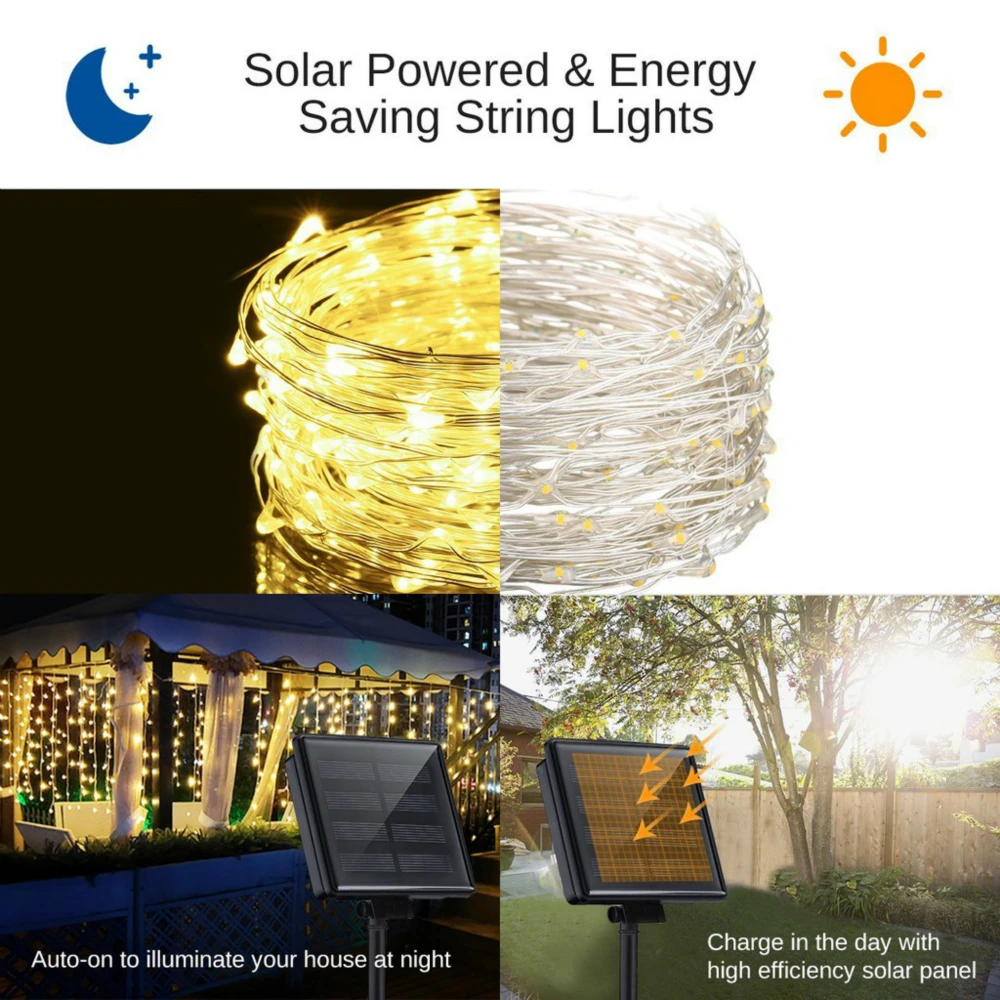 Guirnalda de luces LED solares para exteriores, lámpara de energía Solar impermeable, decoración de jardín de Navidad, 22m, 200LED, 32m, 300LED