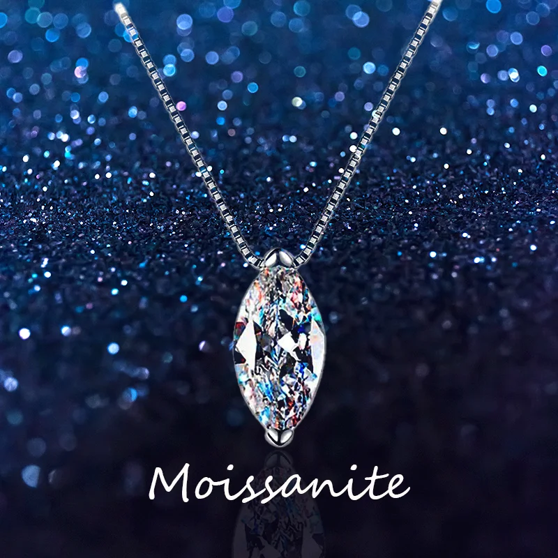 

925 Sterling Silver D color 1ct Moissanite Necklace Pendant Chain For Women Marquise Shape Engagement Jewelry Accessories gifts