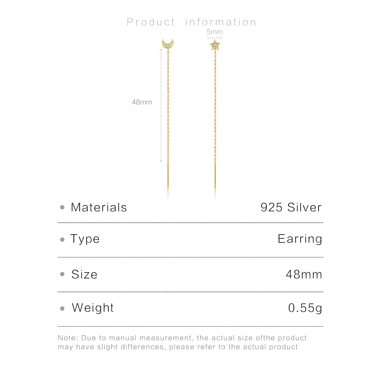 ANDYWEN 925 Sterling Silver Gold Moon Star Charm Drop Earring Chain Women Wedding Luxury Fine Jewelry Clips Pendientes