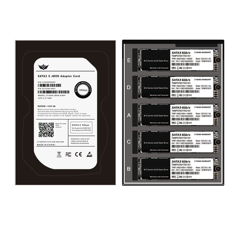 B + M مفتاح M.2 SATA SSD إلى 3.5 "SATA3.0 6Gb JBOD بطاقة محول 4/5 منفذ M2 NGFF إلى صندوق محول SATA مع مقبس الضميمة حافظة معدنية