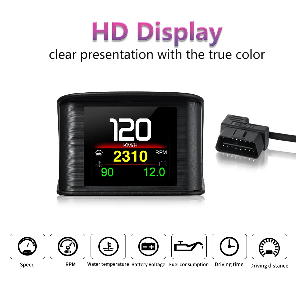 OBD2 GPS Headup Display, velocidade digital, RPM, temperatura da água, consumo de combustível, medidor inteligente do carro, acessórios eletrônicos