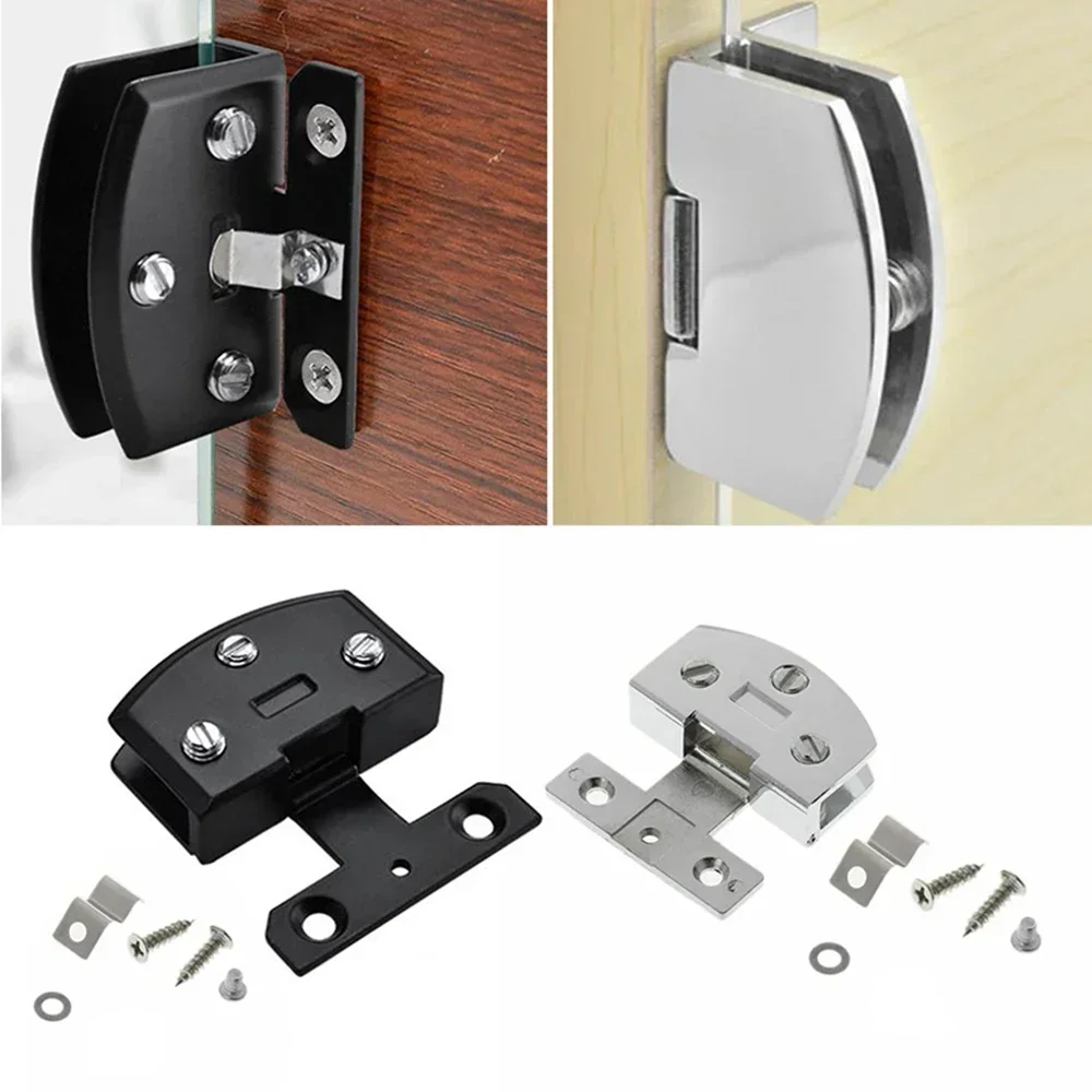 1set Zinc Alloy Glass Door Hinge Kitchen Bathroom Cupboard Display Cabinet Gate Clamp Furniture Hardware Black / Silver