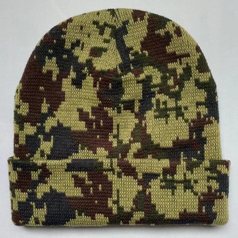 Camouflage Knitted Pullover Hat Men Women Winter Warm Beanies Outdoor Hiking Skiing Elastic Skullies Beanies Cap All-match Hats