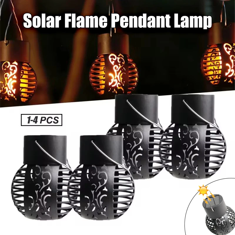 

LED Solar Flame Effect Hanging Lantern Simulation Flame Lights Outdoor Garden Yard Path Patio Waterproof Landscape Decor Lamps