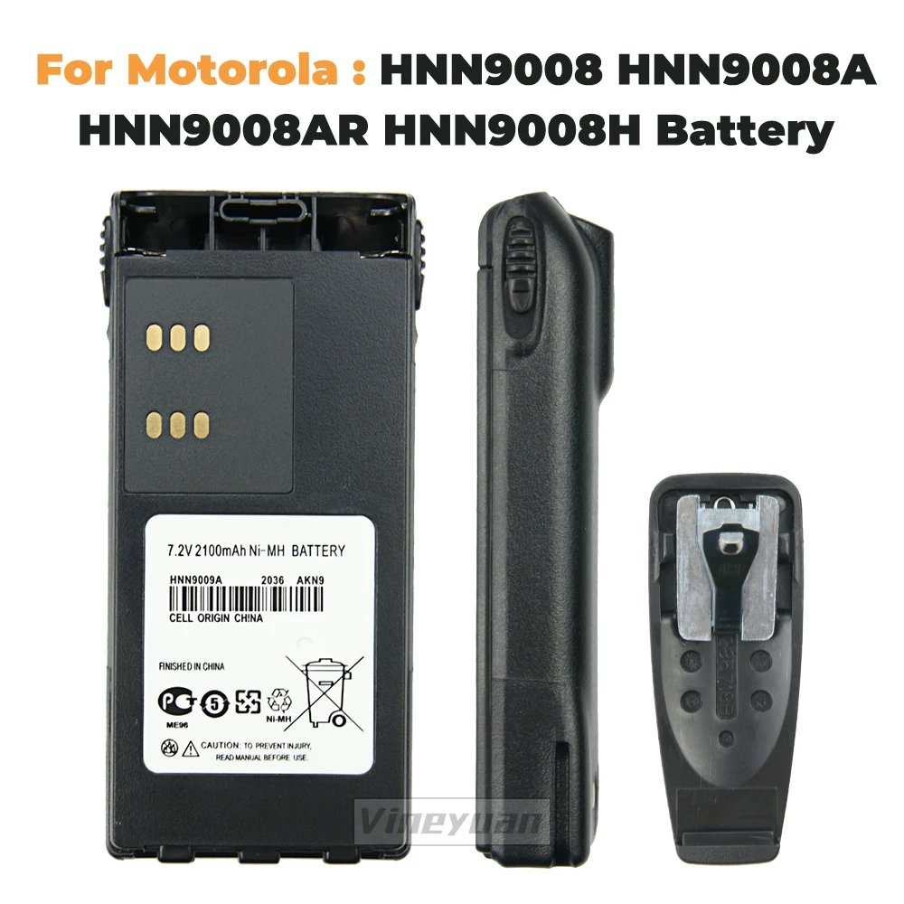 2100mAh HNN9009A NI-MH Replacement Battery for Motorola GP140 GP240 GP328 HT750 HT1250 HT1550 MTX8250 WIth Belt Clip--HNN9008A