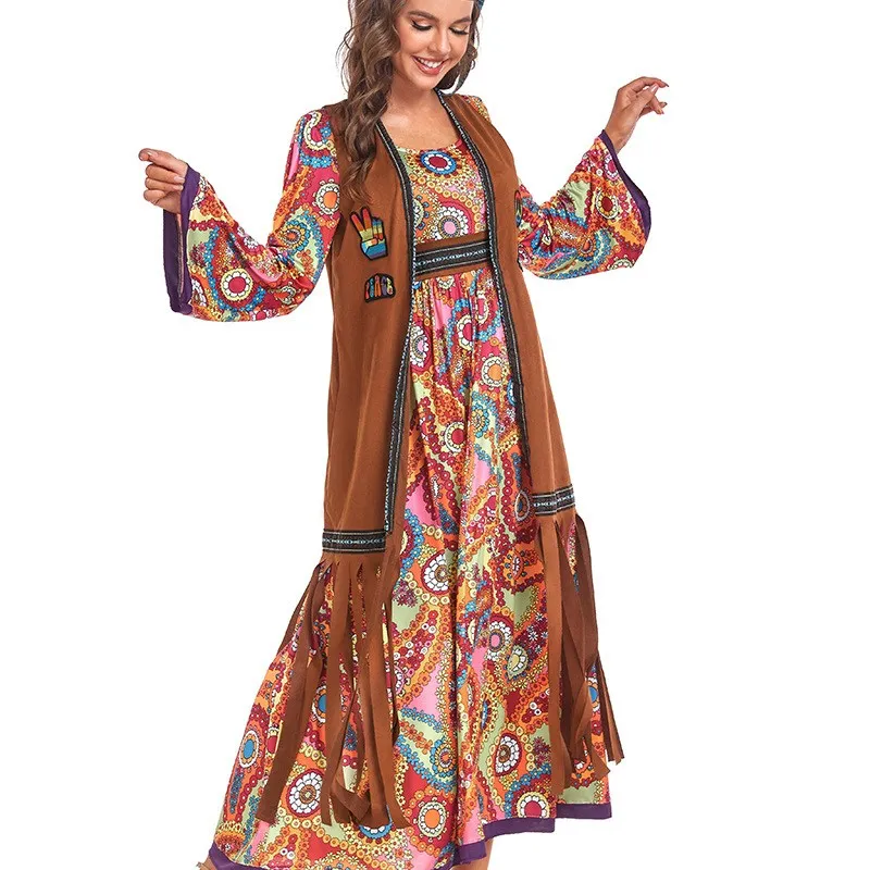 Retro 70s disco hippie loween traje palco papel roupas femininas étnicas faion verão 2025 sem marca rmmi7uln