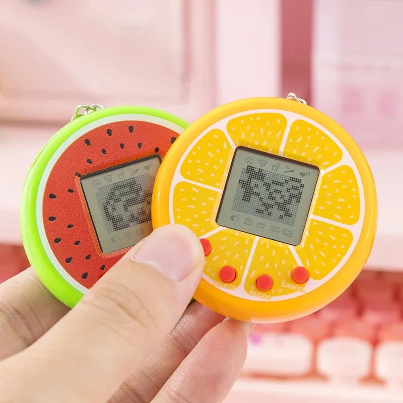 Interactive 3D Virtual Pet Toy Keychain Orange Watermelon Cute Mini Handheld Electronic Pet Game Console Gift for Friends