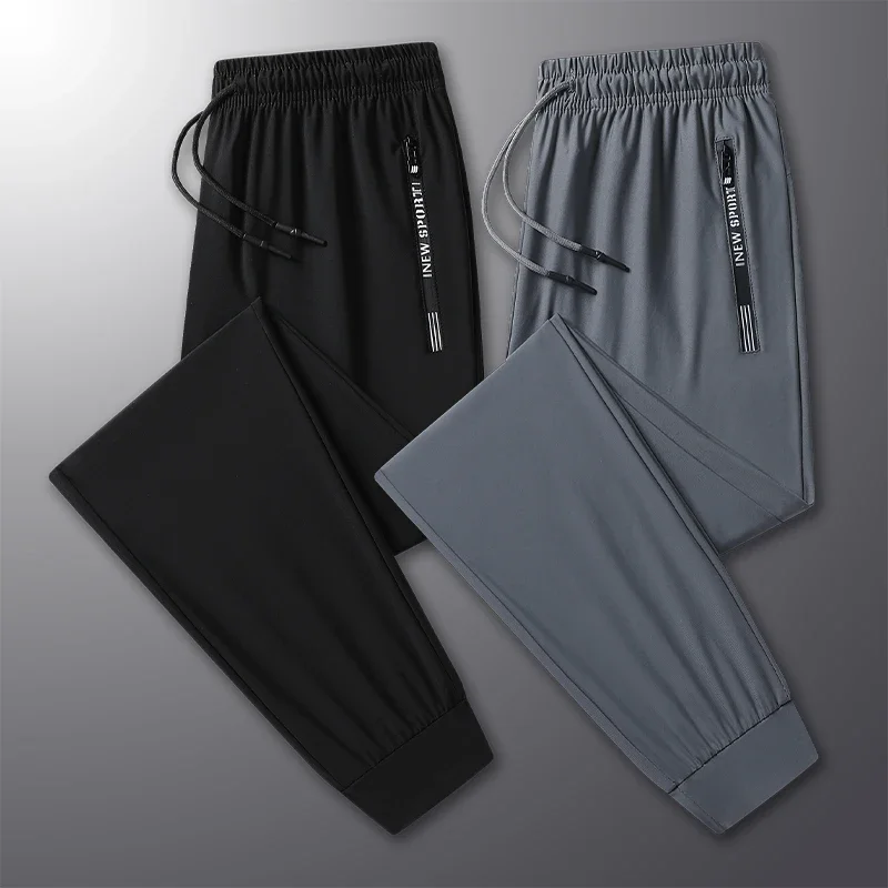 Summer New High Quality Ice Silk Pants For Men's Feet Tie Sports Elastic Quick Drying Sweat-absorbing Straight Leg Pants 2PCS image 3