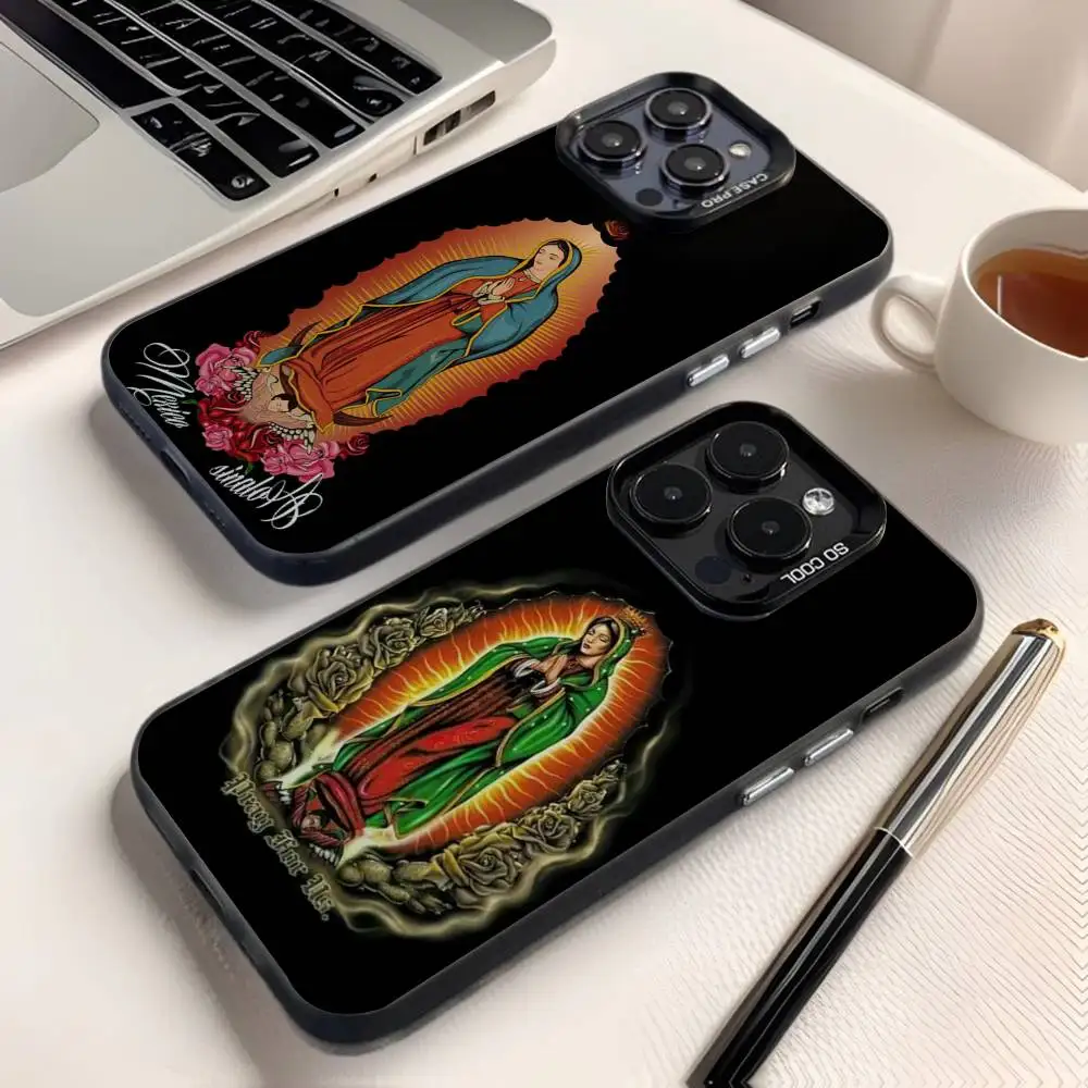 

Virgin Mary Phone Case For iPhone 16,15,14,13,12,11,8,7,Pro,Max,Plus,Mini,XS,SE Anti Fall Black Matte Hard