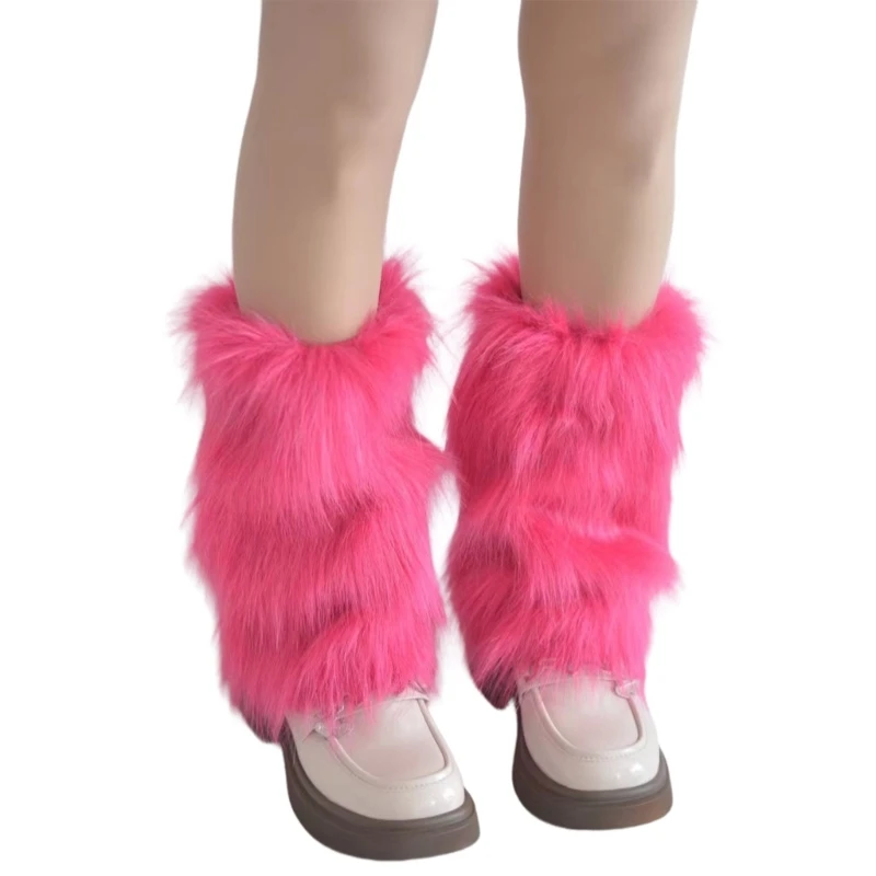 Fuzzy Faux Furs Leg Warmers Furs Long Cuffs Cover Has Elastic One Pair Carnivals Boot Cover Y2K JK Uniform