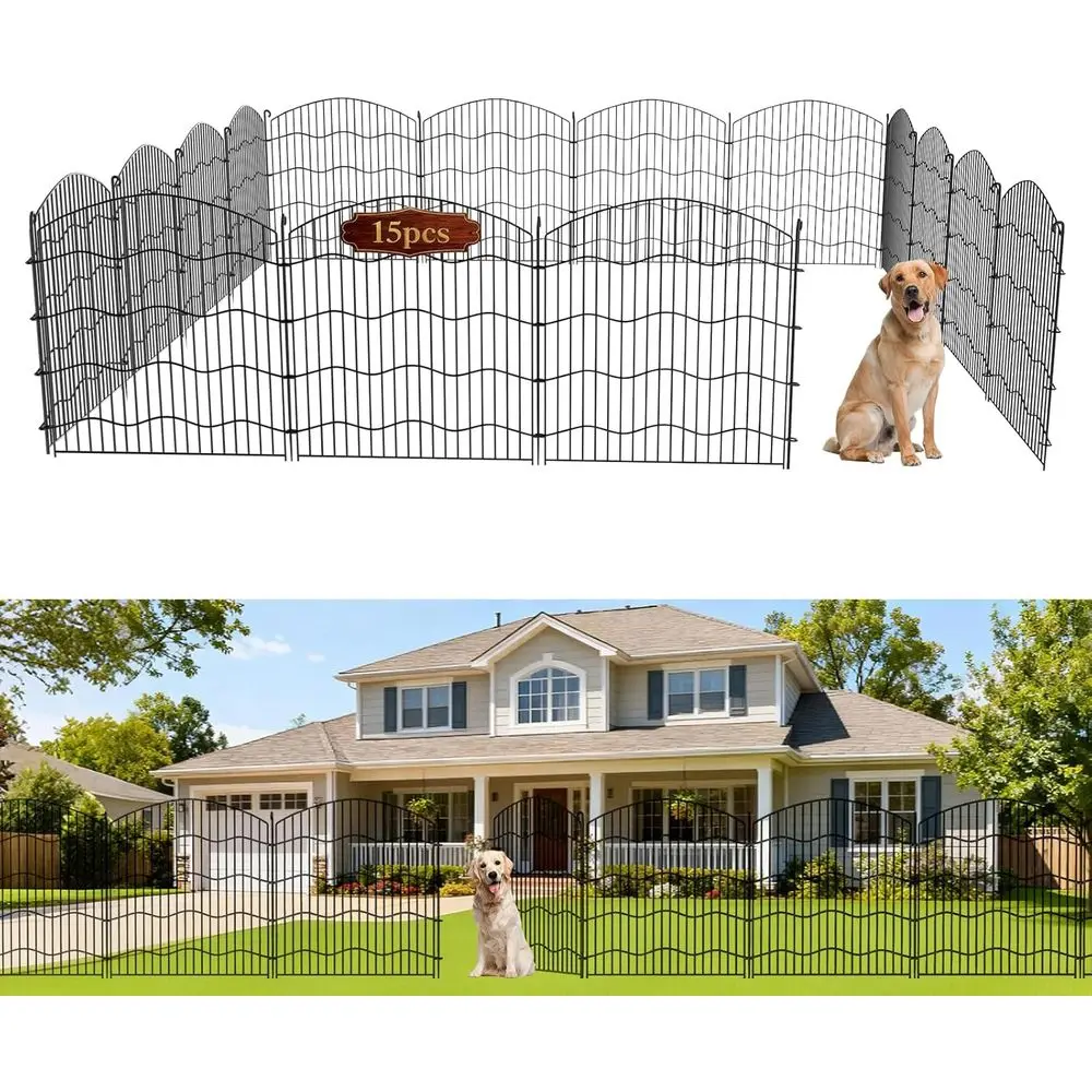 

15-Panel No Dig Garden ence, 31in(H) x35t(L) Black Metal Animal Barrier, Dog ence Outdoor or Yard, Temporary Decorative encing B