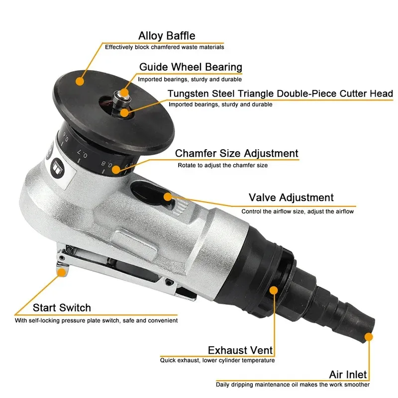 SI FANG Pneumatic Chamfering Tool 45 Degree Metal Deburring Trimming Machine Arc Edge Beveler Kit for Precision Engineering