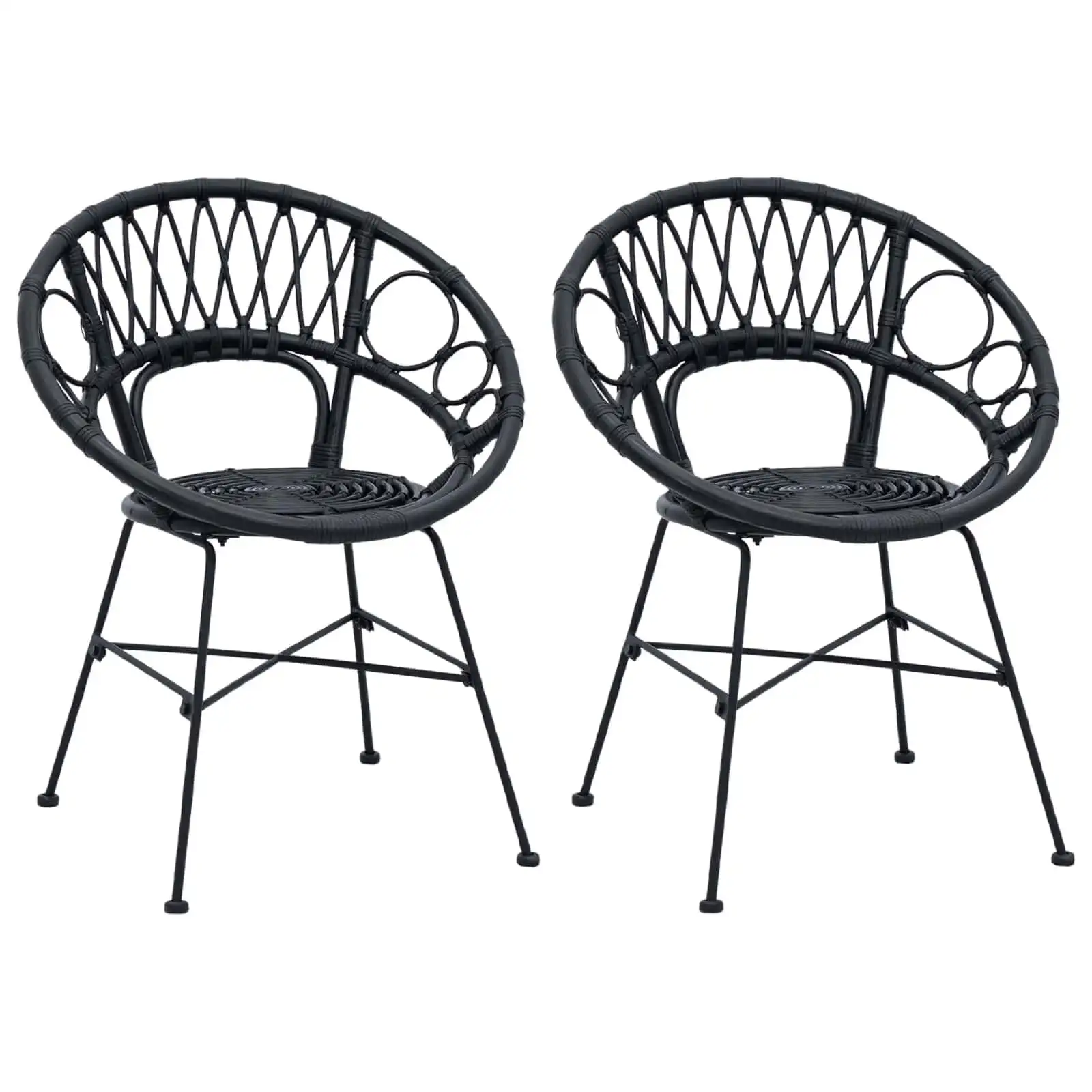 vidaXL Ensemble de chaises de salle à manger 2 places, 2 pièces, noir, rotin tressé à la main, structure en fer, 54x65x82 cm, charge maximale 220 kg, assemblage DIY, chaises de cuisine