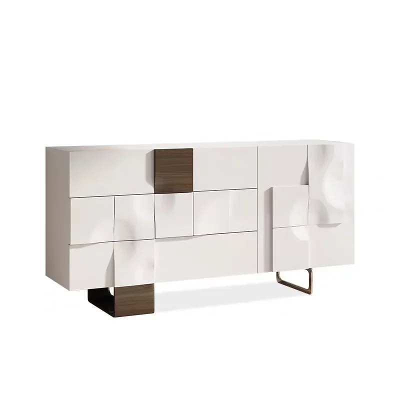 

Solid wood dining side cabinet is integrated against the wall, modern simple light luxury cream style living room storage locker