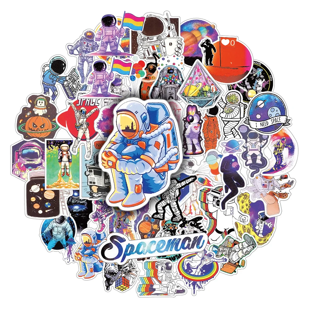 10/30/50pcs Outer Space Astronaut Cartoon Stickers Aesthetic Decals Laptop Phone Scrapbook Decoration Sticker Kids Classic Toy