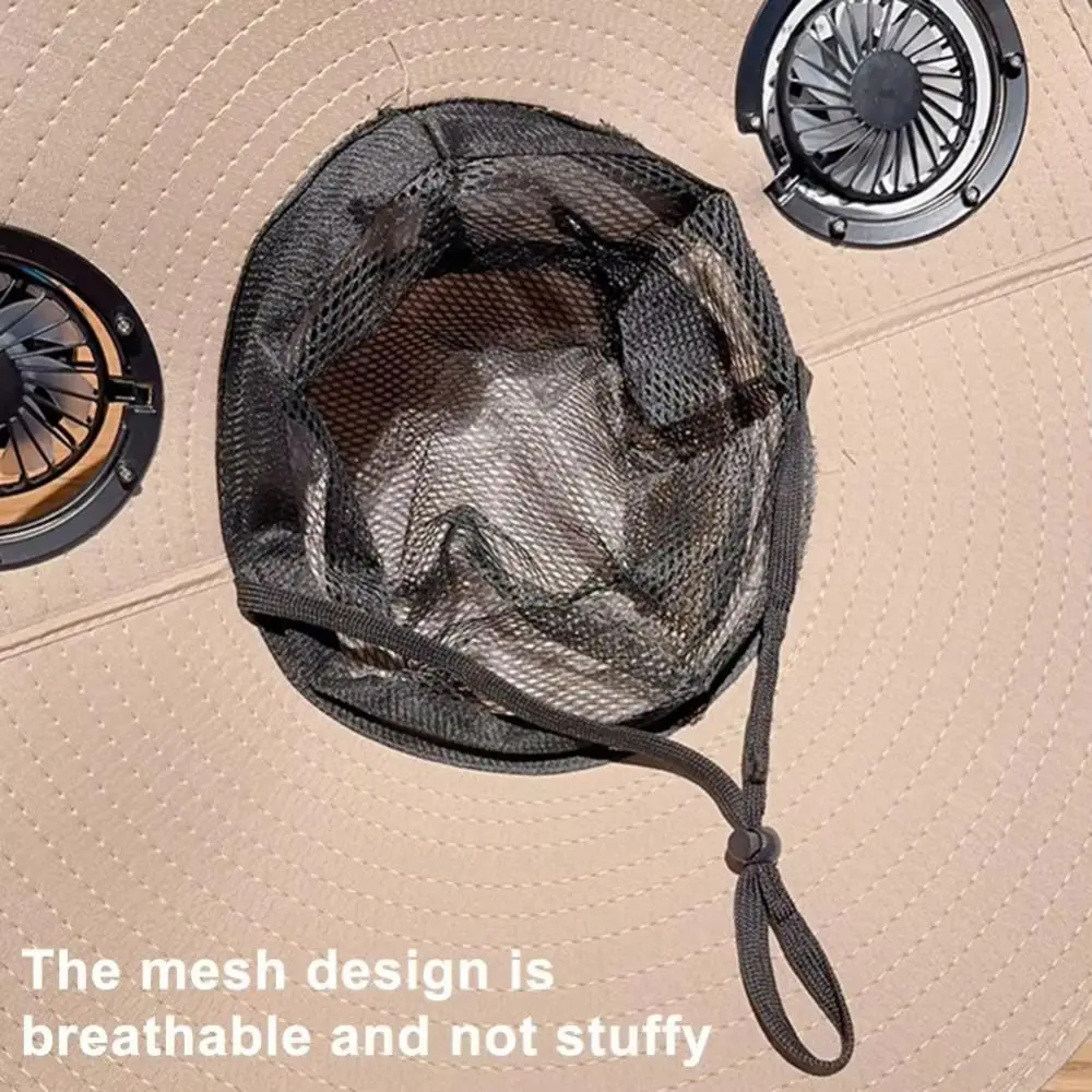 Portable Removable Solar Fan Hat Breathable 3 Speeds Wide Brim Sun Cap Quick-Drying High Wind Power Fishing Bucket Hat Outdoor