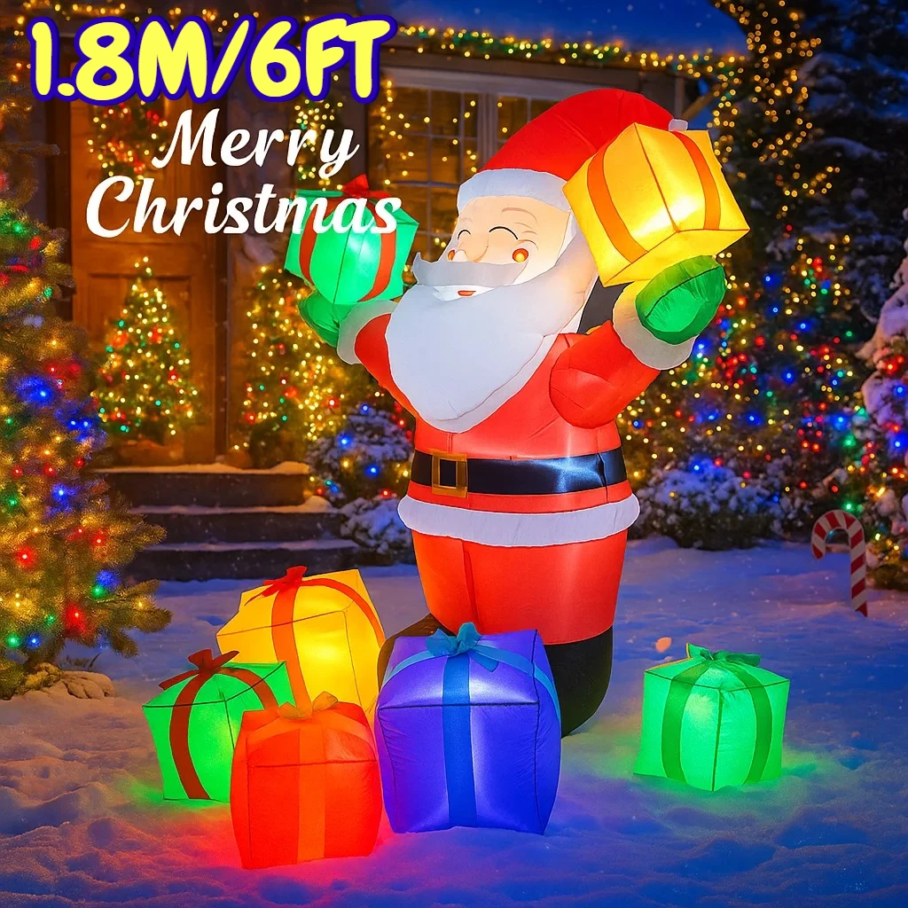 

1,8 м/6 футов Санта-Клаус с подарками, рождественские украшения, домашние надувные игрушки со светодиодной подсветкой, рождественские украшения для двора, товары для декора
