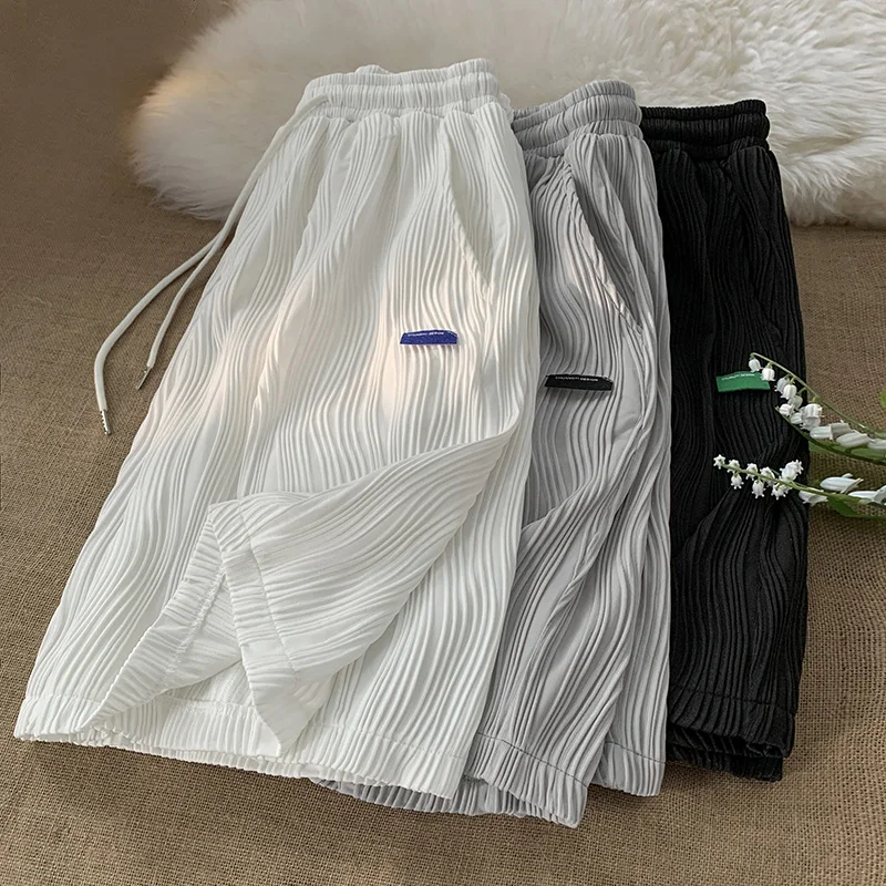 

Мужские летние свободные спортивные брюки из ледяного шелка больших размеров (до 300 фунтов), быстросохнущие, повседневные, прямые, модные, длиной до колена