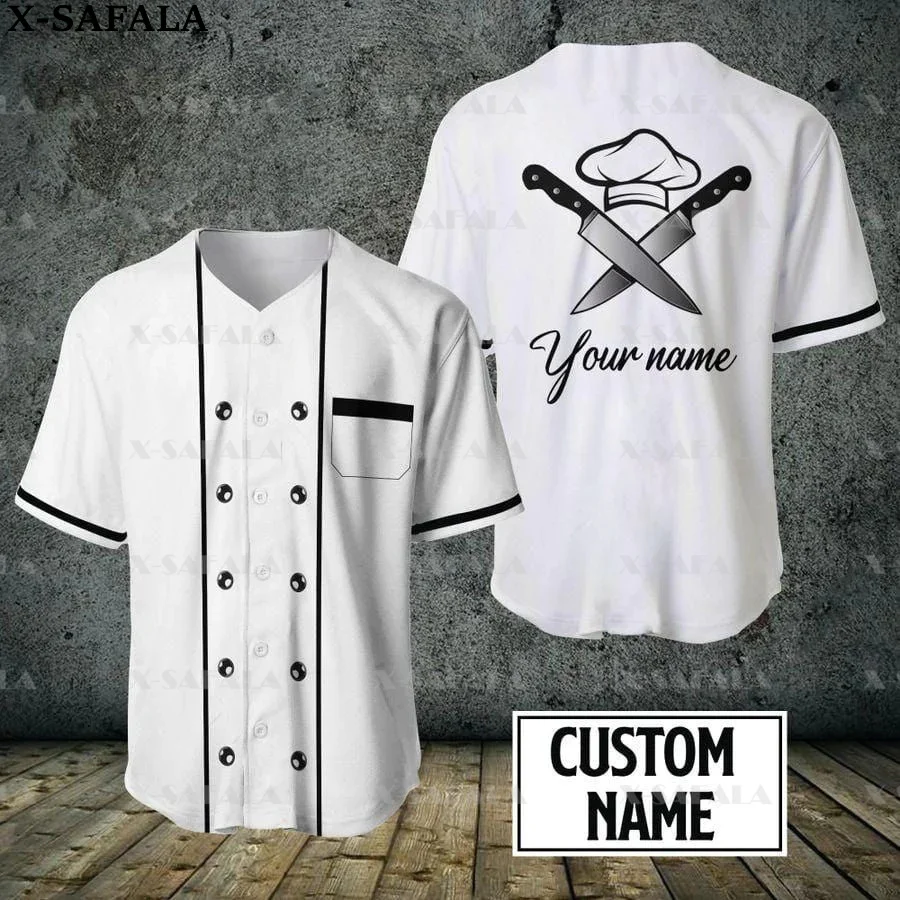 Custom Name CHEF Master Chef Kitchen Uniform 3D Printed Baseball Jersey Summer Shirt Men's Tops Tee Oversized Streetwear-2