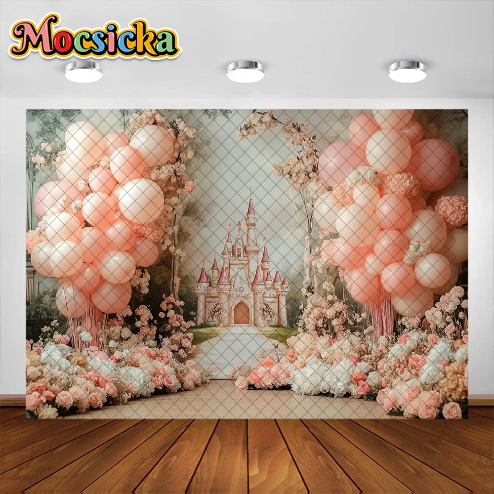Valentine's Day Photography Background PInk Balloon Castle Arch Decoration Backdrop Couple Baby Shower Portrait Studio Props