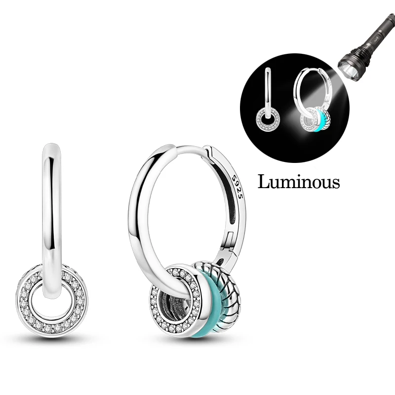 

New 925 Sterling Silver Luminous Three Circle Combination Women Earrings Brilliant Wedding Engagement Star Earrings Jewelry Gift