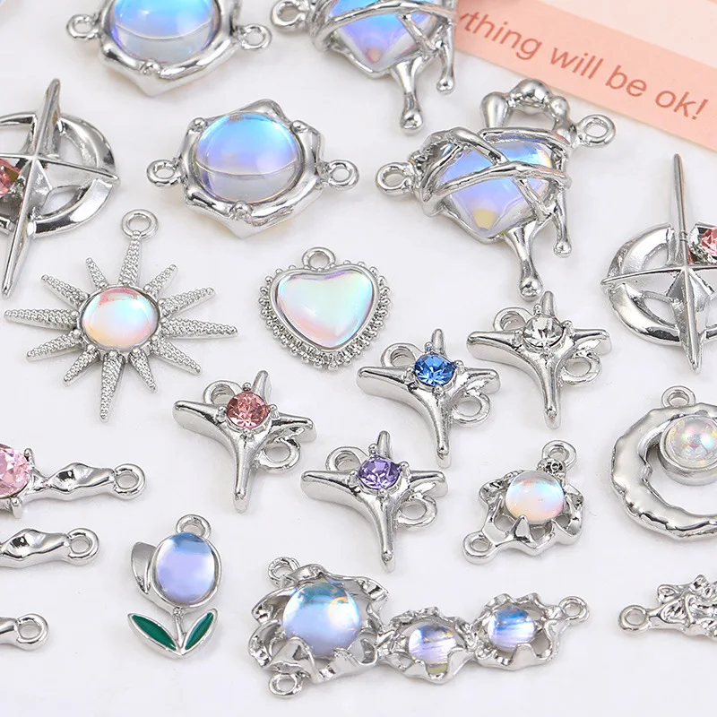 3Pcs/set Girls DIY Jewelry Rhinestone Moonlight Stone Pendant Accessories Heart Moon for Women Handmade Bracelet Necklace Making