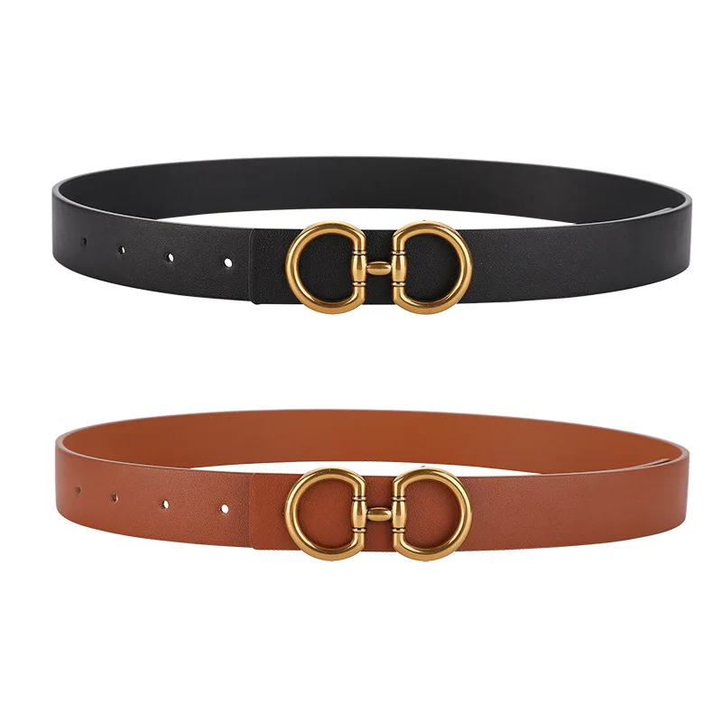 

Quality Women Reversible Leather Belt for Jeans Pants Fashion Ladies Belt with Gold Buckle