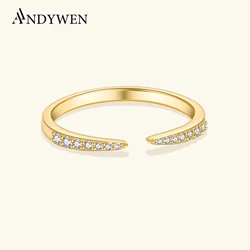 ANDYWEN 925 Sterling Silver Open Resizable Twing Rings Luxury Clear CZ Simple Tiny 2022 WInter Women Wedding Fine Jewelry Gift
