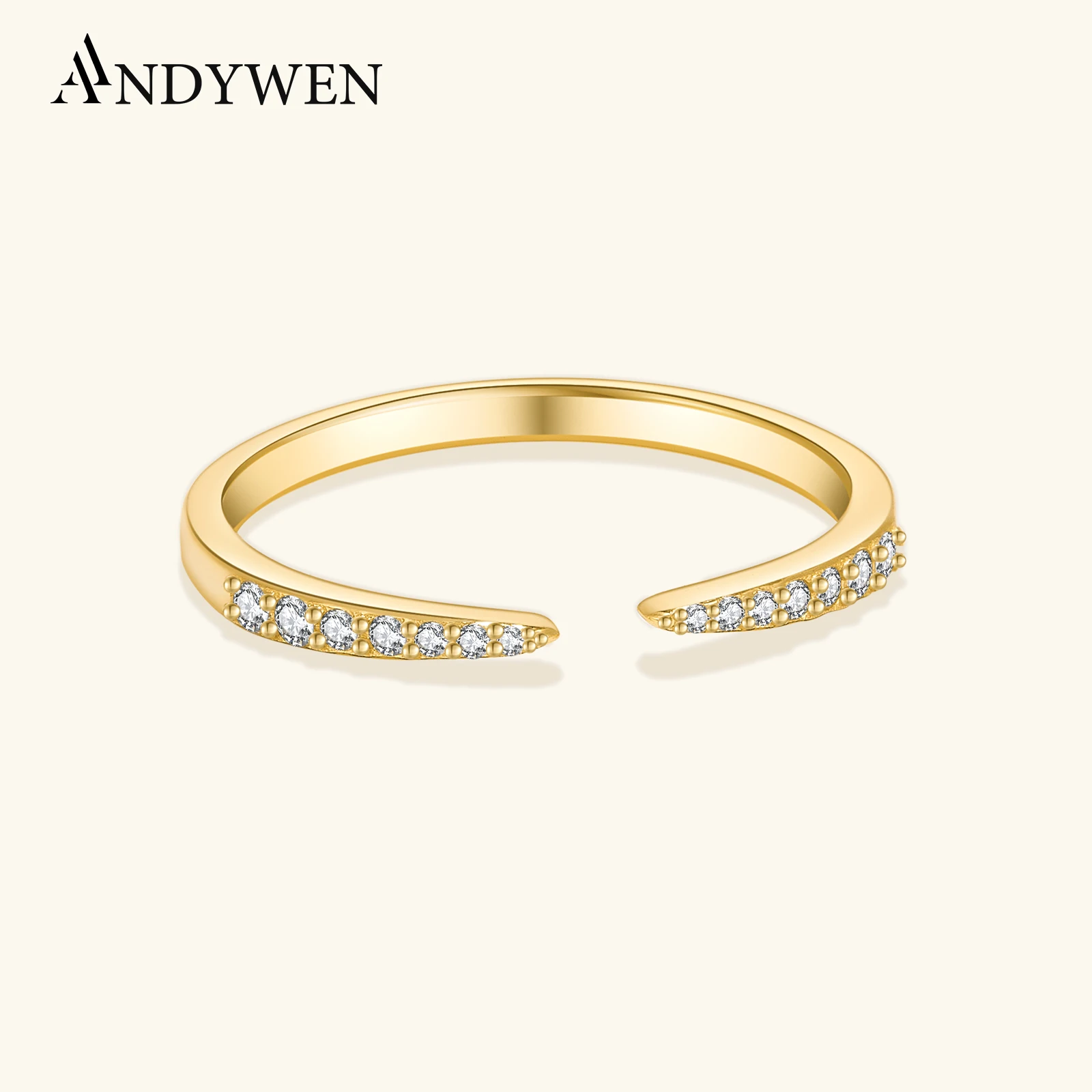 ANDYWEN 925 Sterling Silver Open Resizable Twing Rings Luxury Clear CZ Simple Tiny 2022 WInter Women Wedding Fine Jewelry Gift