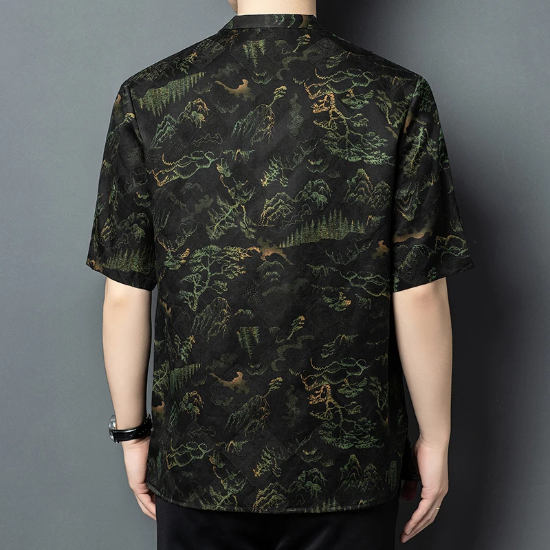 National Style Premium Shirts For Men Short Sleeve Real Silk 100% Summer Quality Skin-Friendly Coolness Casual Camisas De Hombre