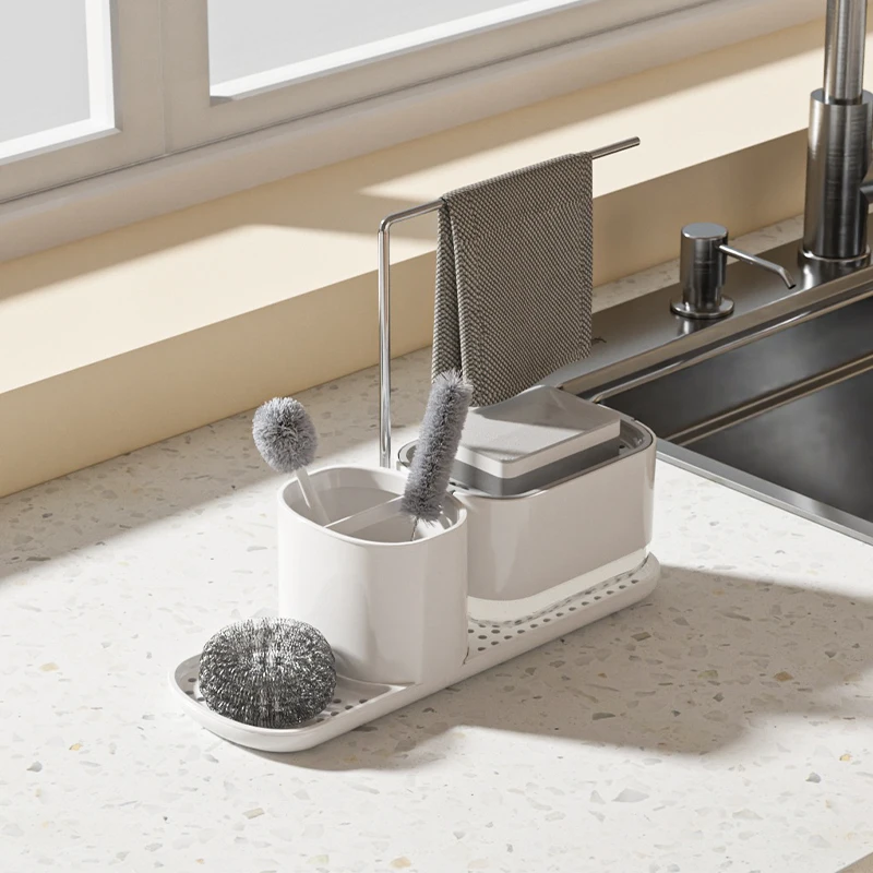 Kitchen Bathroom Sink Soap Sponge Holder Multi-Function Sink Storage Tool Soap Dispenser Organizer for Home
