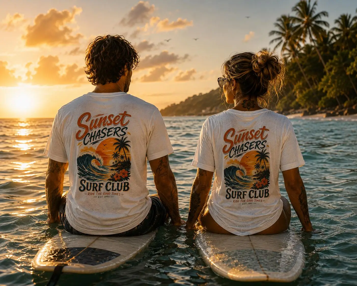 Sunset Chasers Surf Club Beach Beach Surfer Vacation Holiday Wave Palm Tree T-Shirt