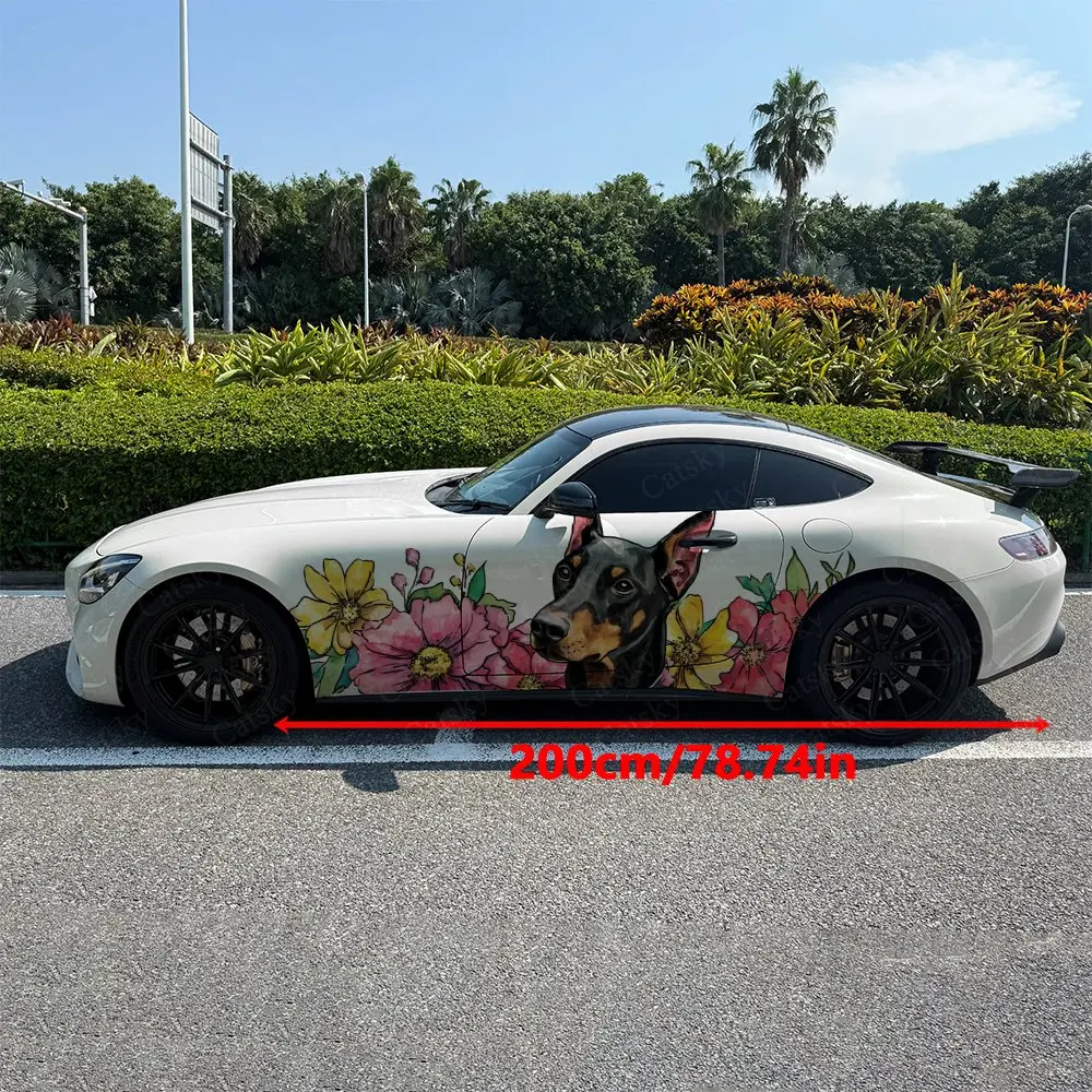 2pcs Doberman Decal, Durable, Fade-Resistant, Enhance Your Vehicles Aesthetic With Bold Art Design Car Vinyl Wrap