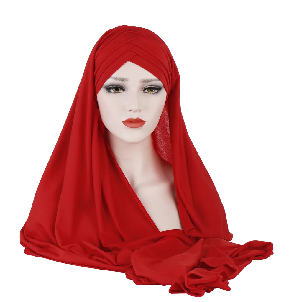 

Muslim Women Cross Instant Hijab Jersey Scarf Head Wrap Turban One Piece Amira Pull On Headscarf Islamic Shawl Wrap Hat Cap New