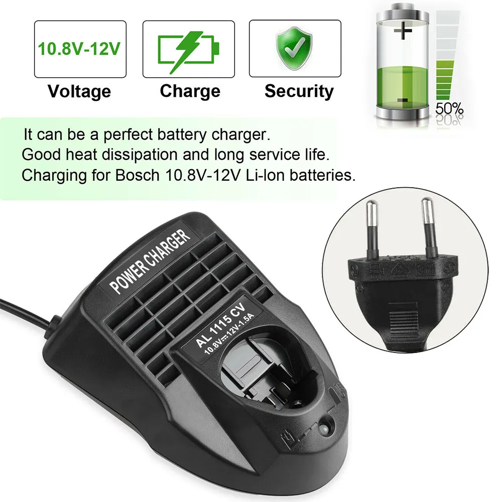 Upgrade 10.8V AL1115 CV Li-ion Charger for Bosch BAT411 BAT412 2 607 336 996 TSR1080 GSA10.8V GWI10.8V Electrical Tools Drill