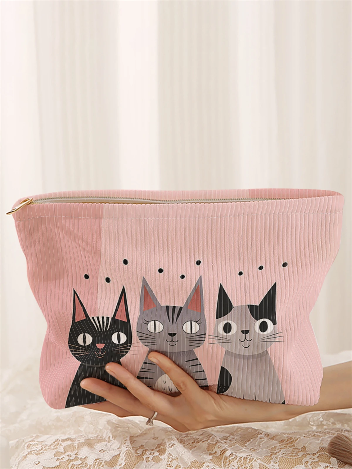 

Вельветовая косметичка с рисунком кота 1, легкая коробка для хранения косметики на молнии, многофункциональная сумка на подкладке