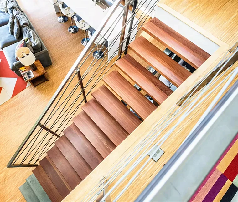 التخصيص عالية الجودة المنزل الطابق الجوز الدرج خشبية المحمولة درج خطوات رفع العائمة الخشب أحادية سترينجر الدرج #3