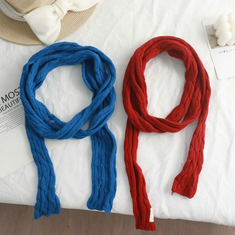 2025Korean Style Artistic Thin Narrow Long Cotton Wool Scarf Women's Autumn and Winter Warm Fashionable High-Grade Scarf Fashion