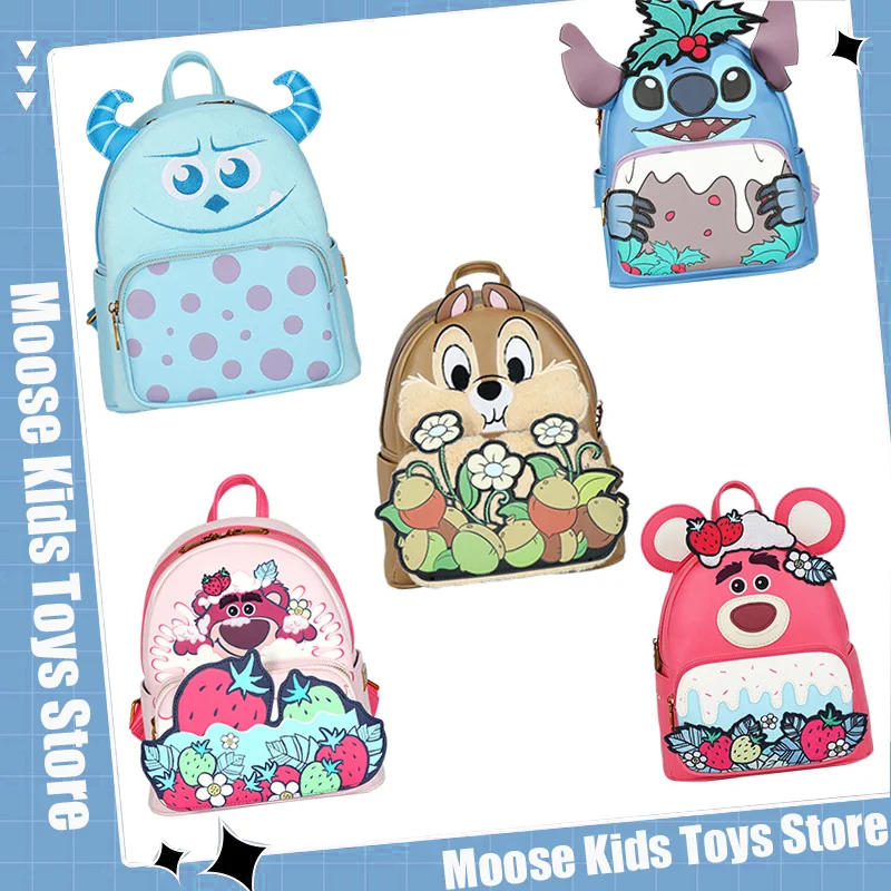 Disney-Mochila De Cuero Pu para niñas, bolso de hombro doble, figuras de Anime, Chip & Dale, Stitch, Lotso, bonito, regalo, novedad de 2024