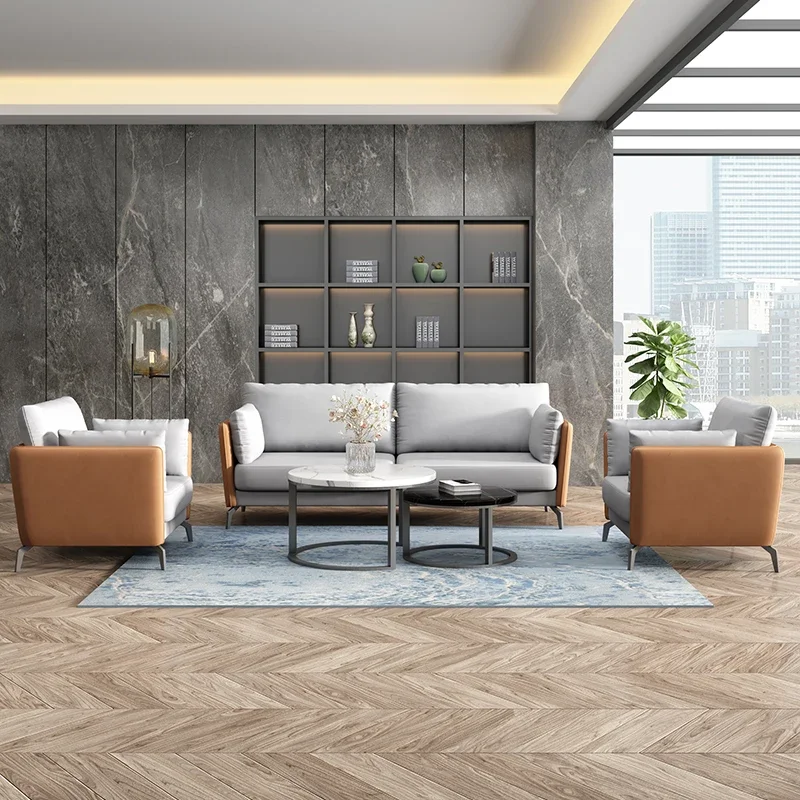 Luxury Office Sofa Tea Table Simple Modern Negotiation Reception Business Sofa Three Person Reception Area