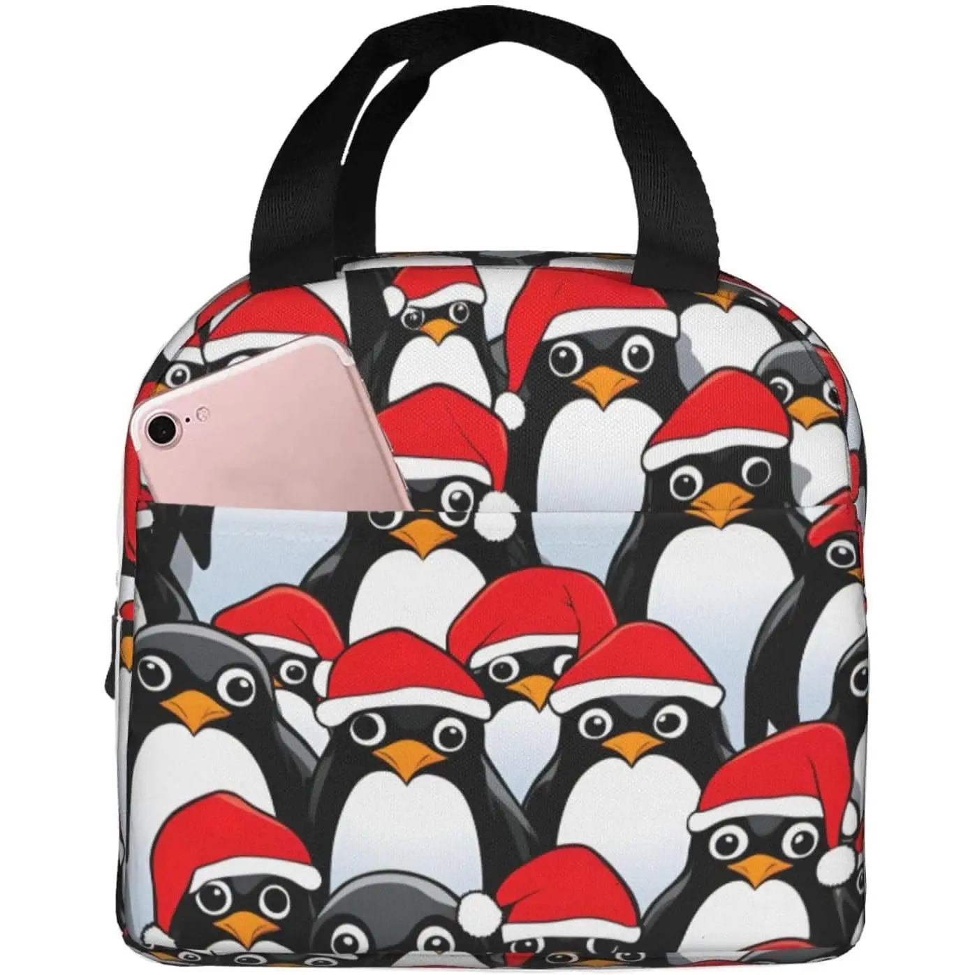 حقيبة غداء معزولة مطبوعة على شكل بطاريق عيد الميلاد، صندوق غداء قابل لإعادة الاستخدام مع جيب أمامي للعمل والنزهات والمكتب والسفر على الشاطئ #1
