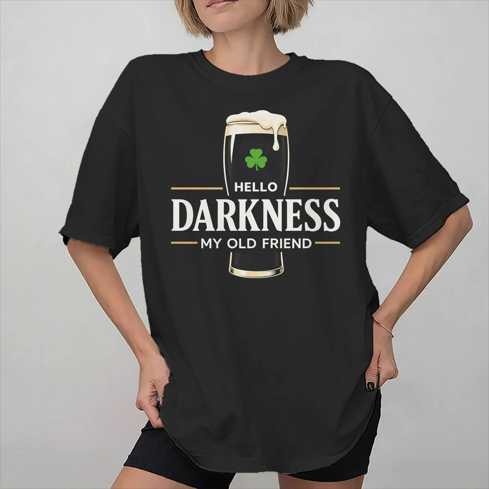 Mens Womens Hello Darkness My Old Friend Stout Dark Beer Shirt Cotton Graphic Printing T-Shirt  Clothing Outfits