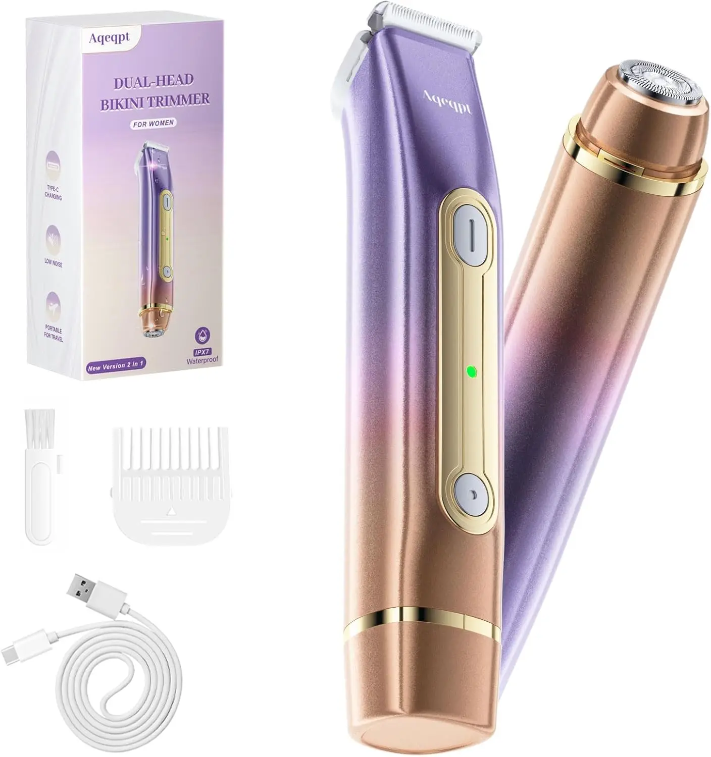 

Электрический триммер для бикини для женщин, перезаряжаемая бритва с двумя головками, водонепроницаемая безболезненная бритва для тела и лица (Dusky Rose)