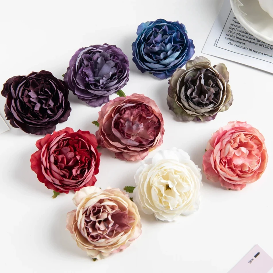 20/100pcs Artificial Flowers Wedding Bouquet Scrapbooking Christmas Decorative Wreaths Home Room Decor DIY Party Fake Silk Peony