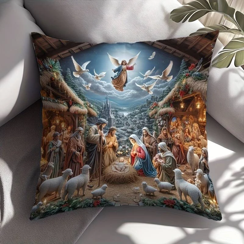 Baby Jesus in Manger PillowcaseSuitable for Sofa Car Bedroom Decorative Cushion Cover Pillow Cover